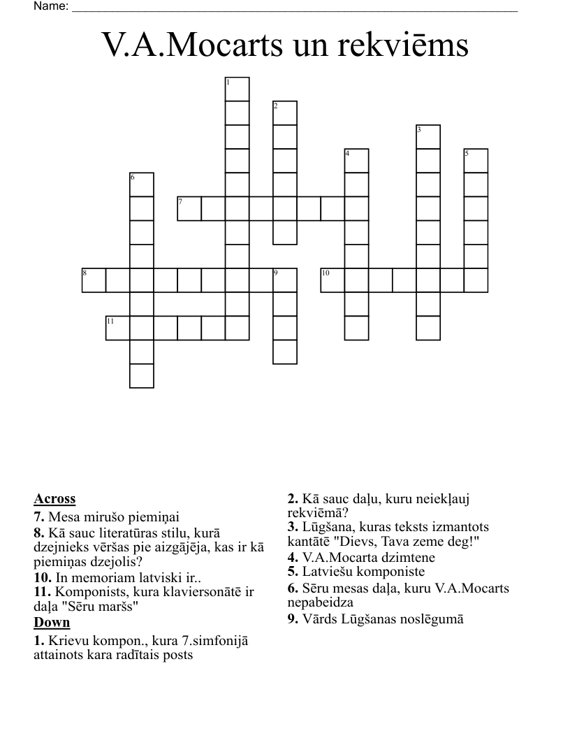 V.A.Mocarts un rekviēms Crossword