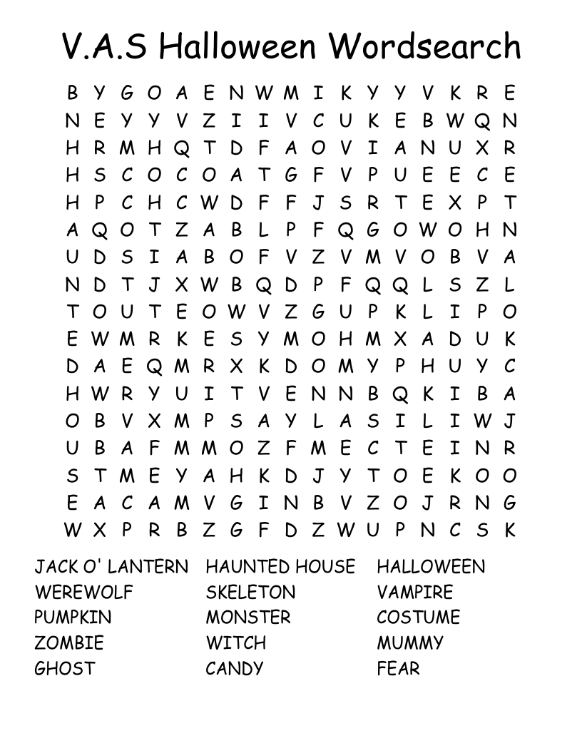 V.A.S Halloween Wordsearch