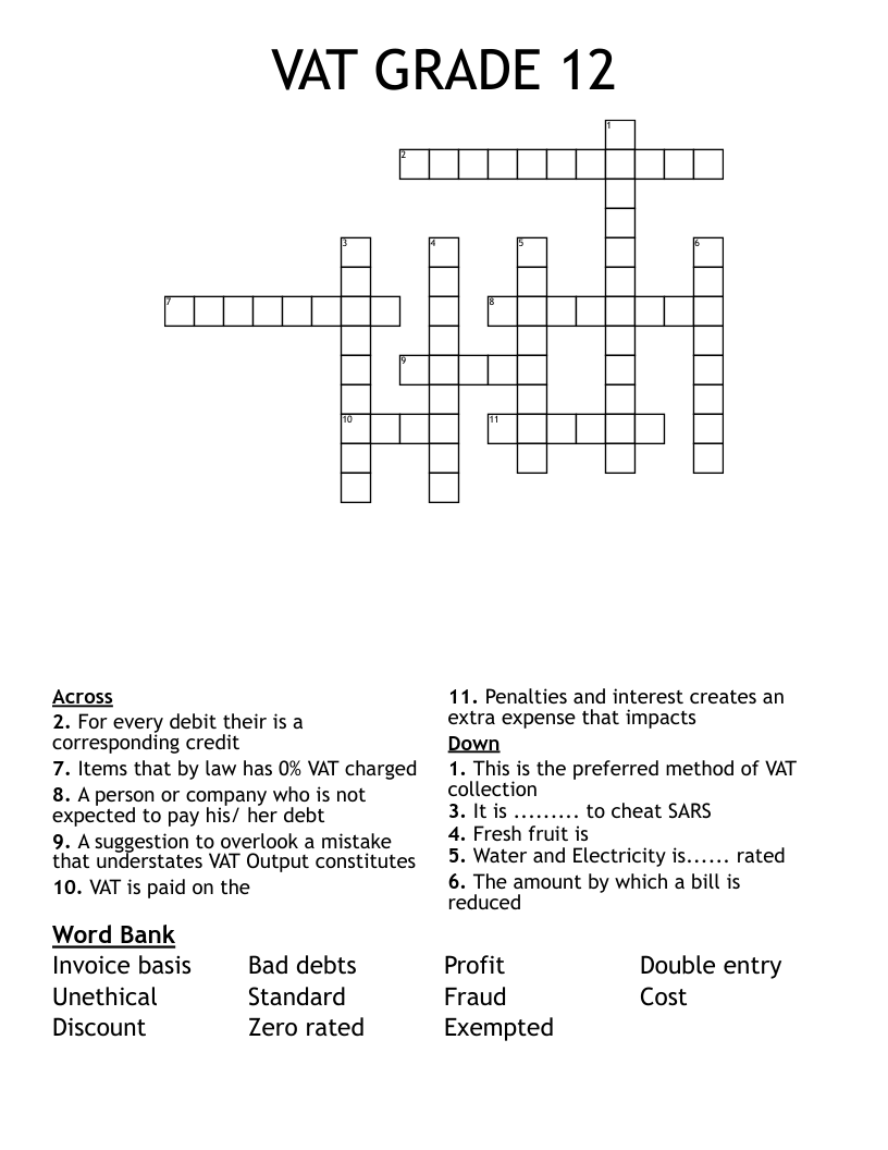 VAT GRADE 12 Crossword