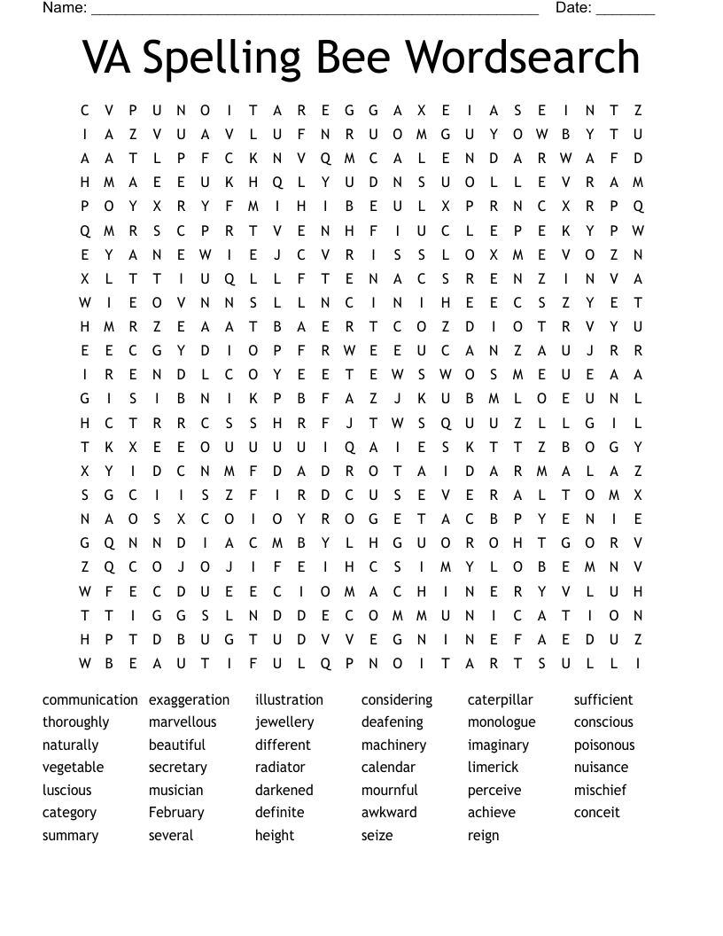 VA Spelling Bee Wordsearch