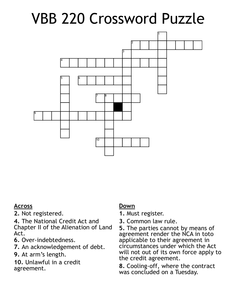 VBB 220 Crossword Puzzle