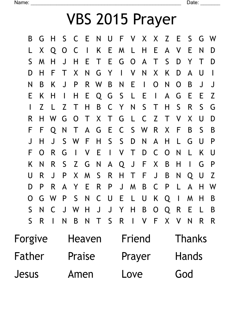 VBS 2015 Prayer Word Search