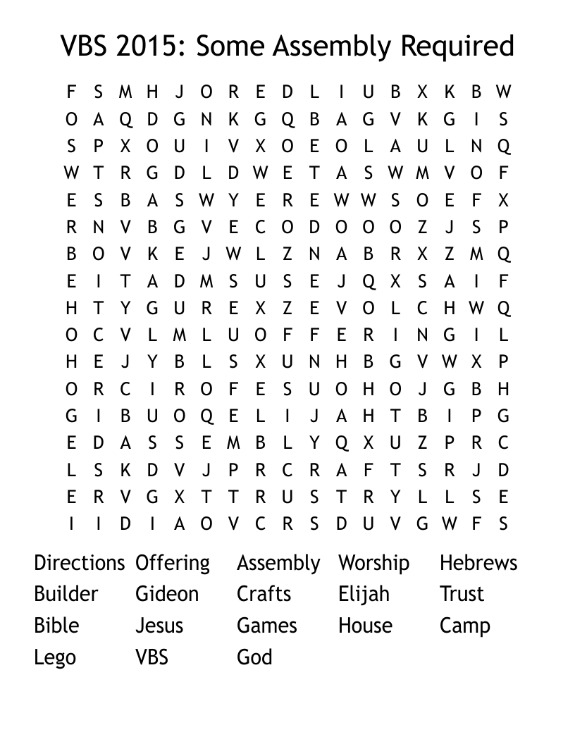 VBS 2015: Some Assembly Required Word Search