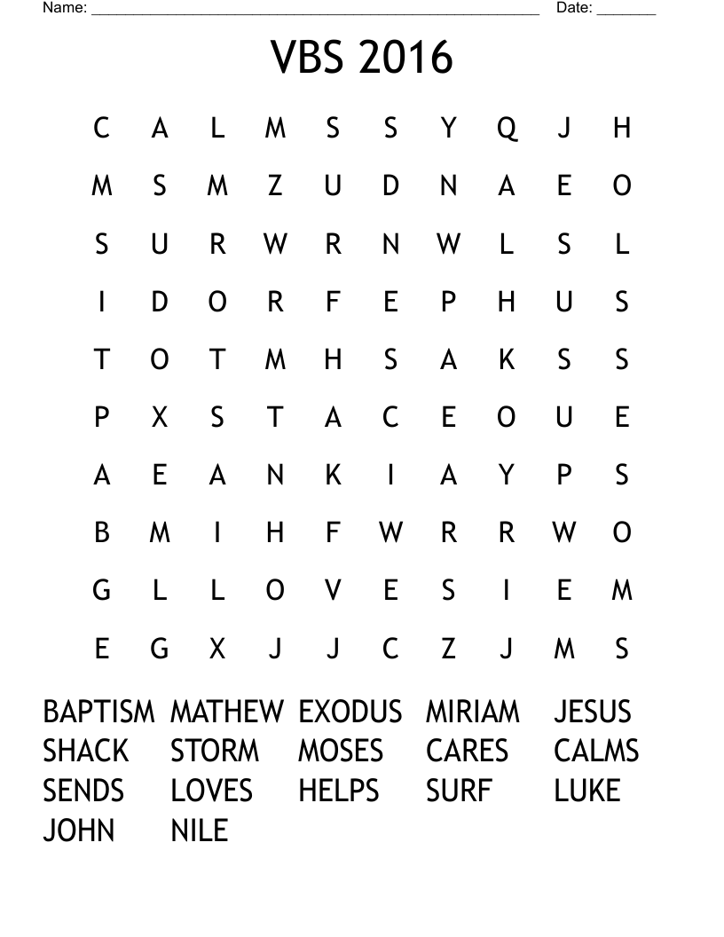 VBS 2016 Word Search