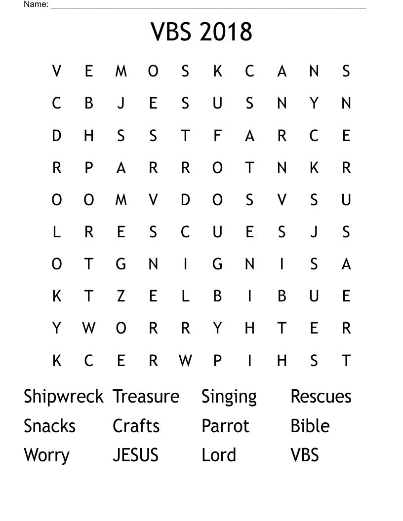 VBS 2018 Word Search
