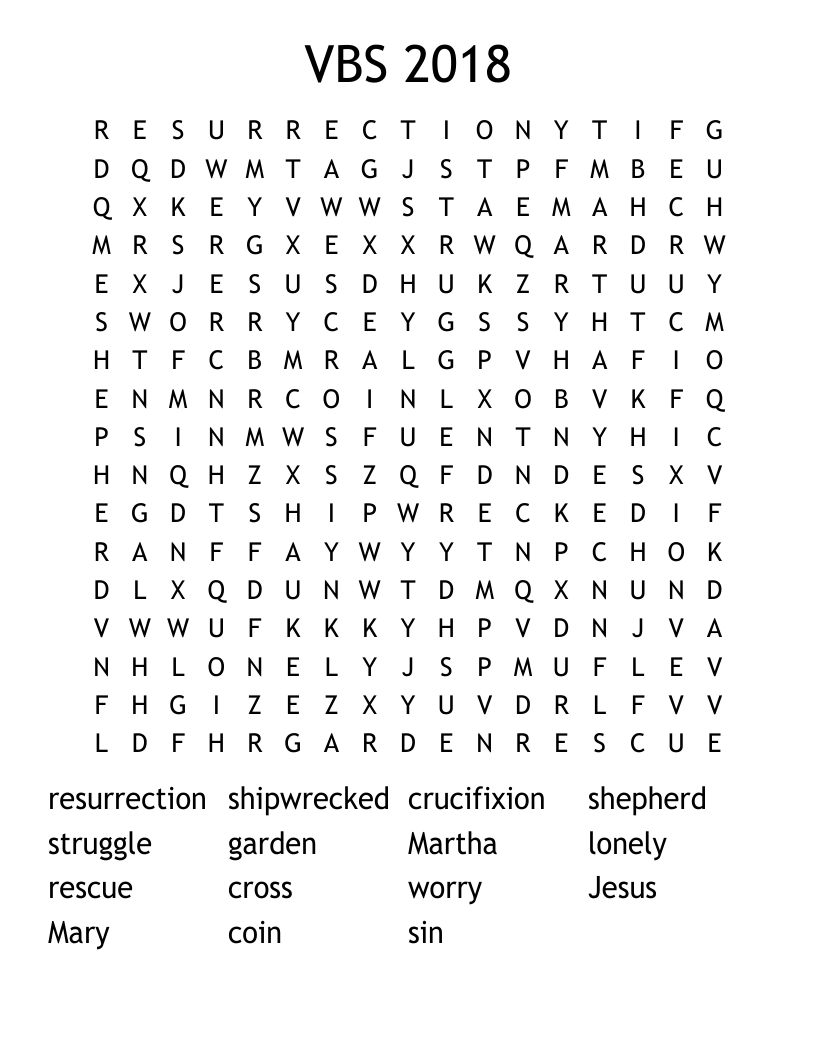 VBS 2018 Word Search