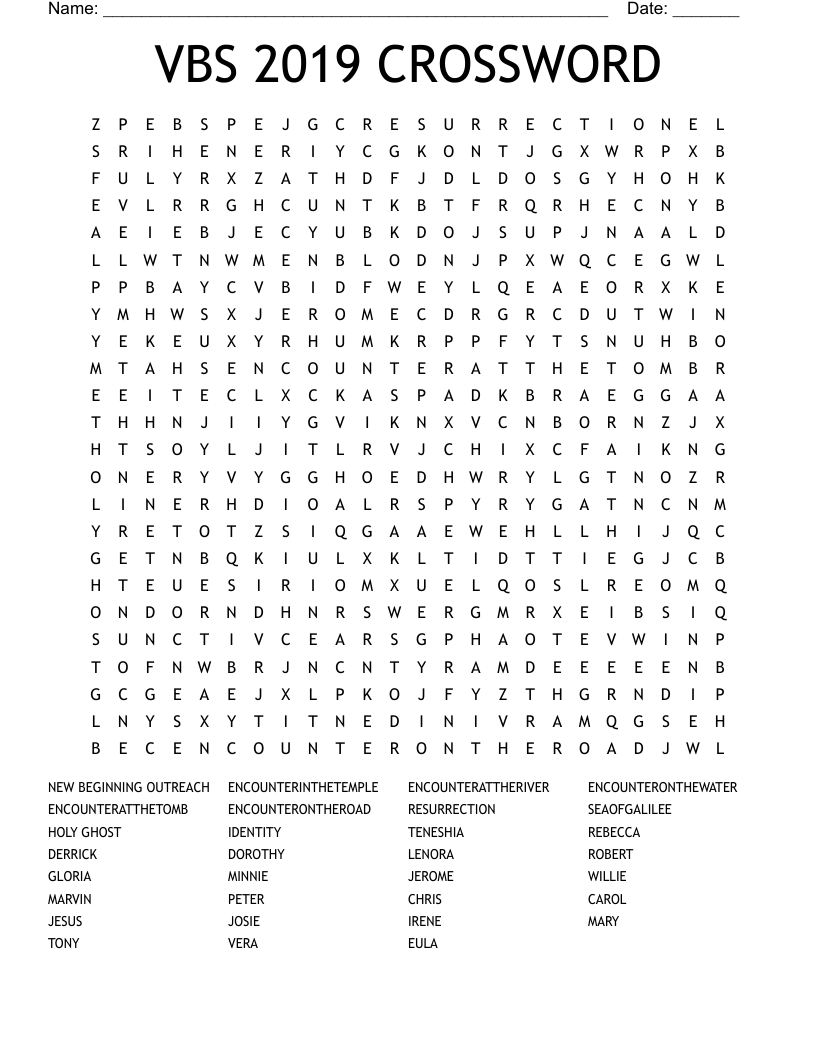 VBS 2019 CROSSWORD Word Search