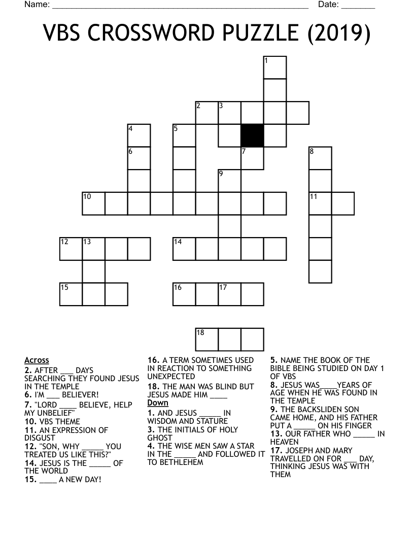 VBS CROSSWORD PUZZLE (2019)