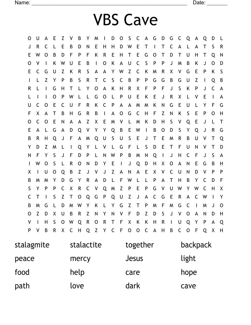 VBS Cave Word Search