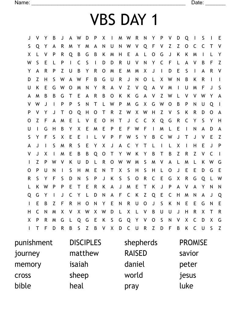 VBS DAY 1 Word Search