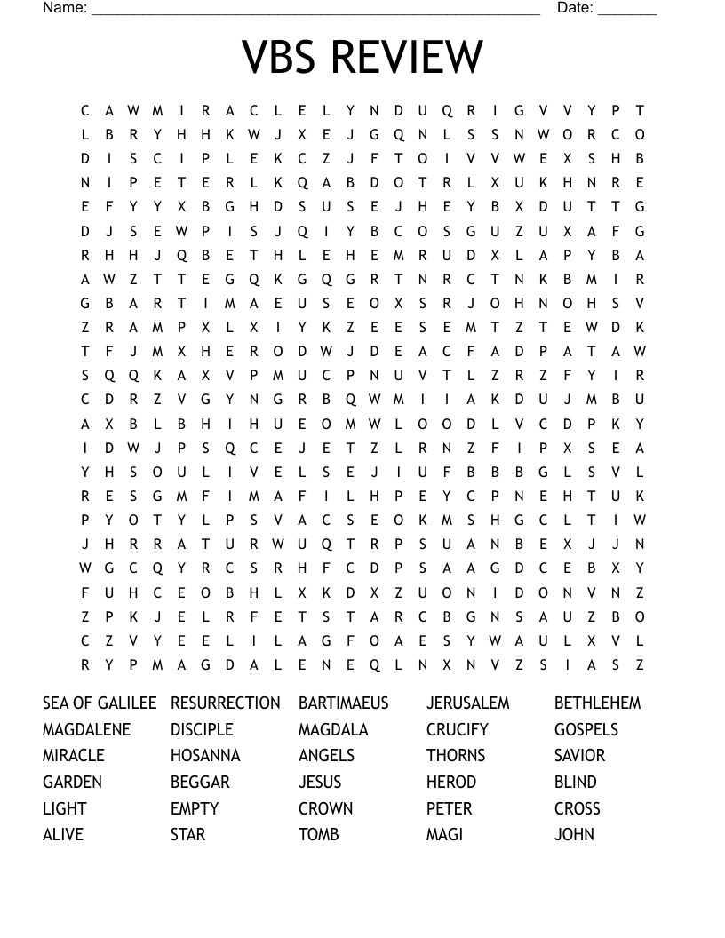 VBS REVIEW Word Search