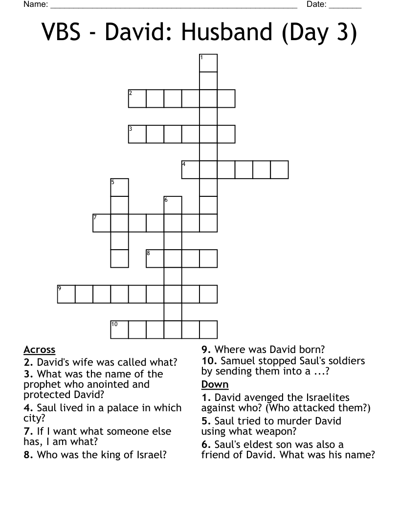 VBS - David: Husband (Day 3) Crossword