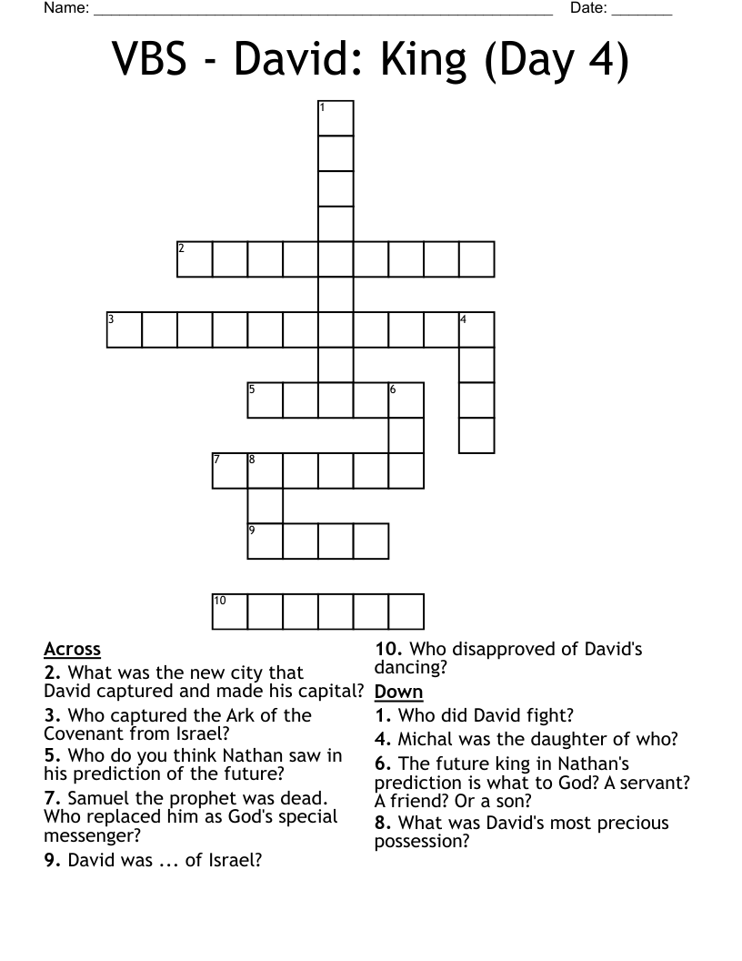 VBS - David: King (Day 4) Crossword