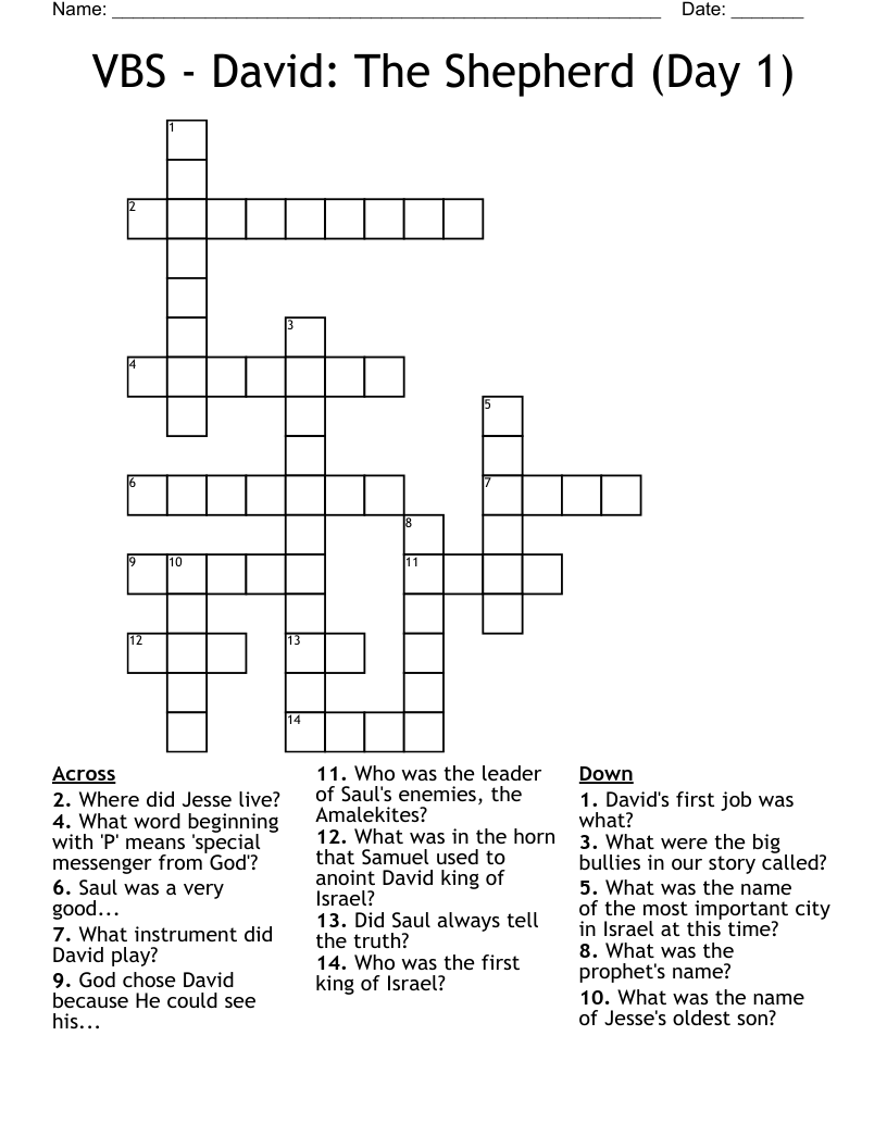 VBS - David: The Shepherd (Day 1) Crossword
