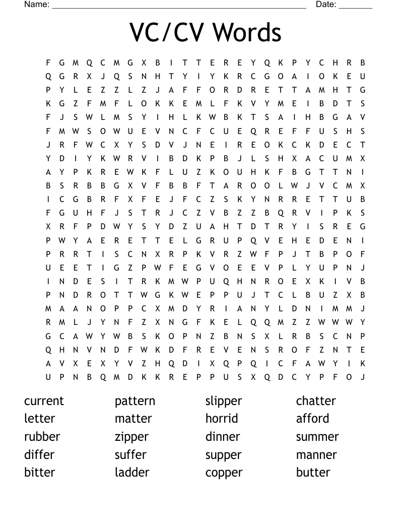 VC/CV Words Word Search