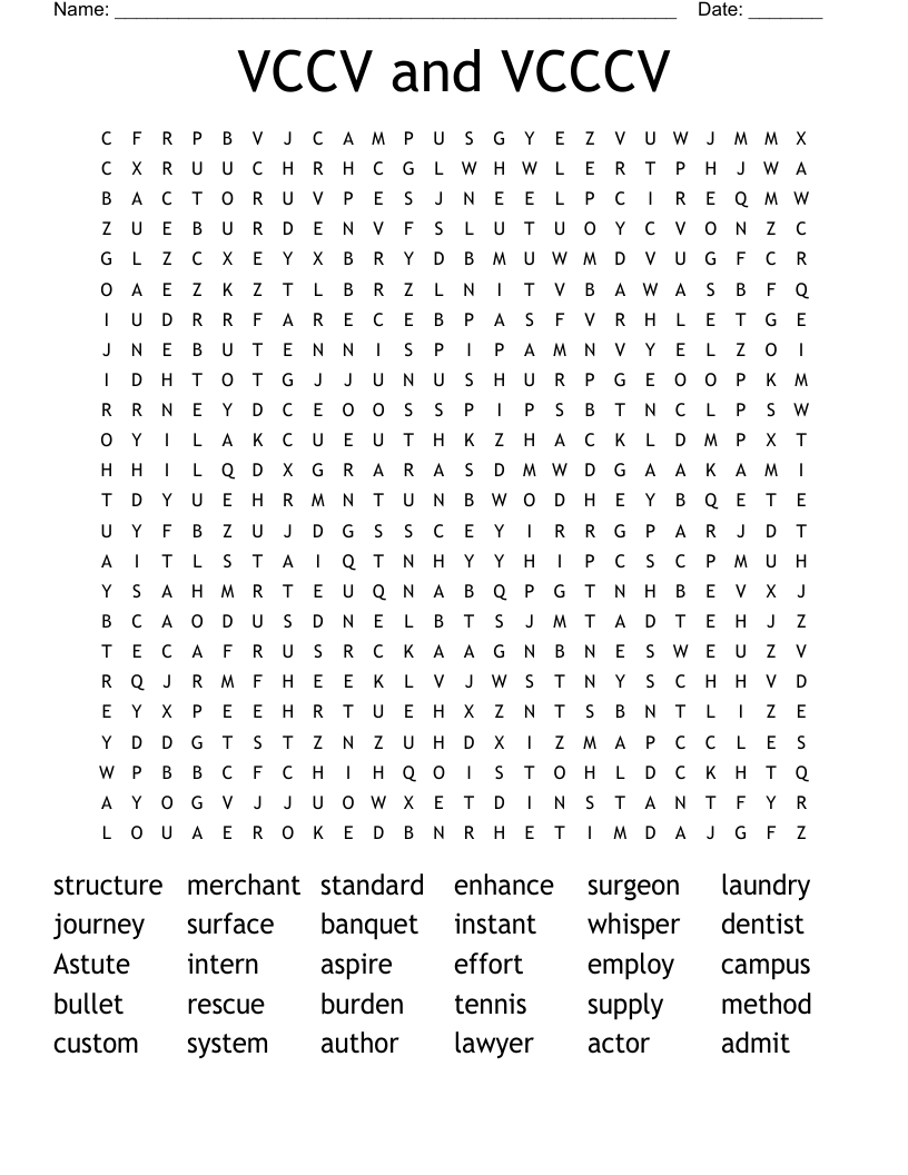 VCCV and VCCCV Word Search