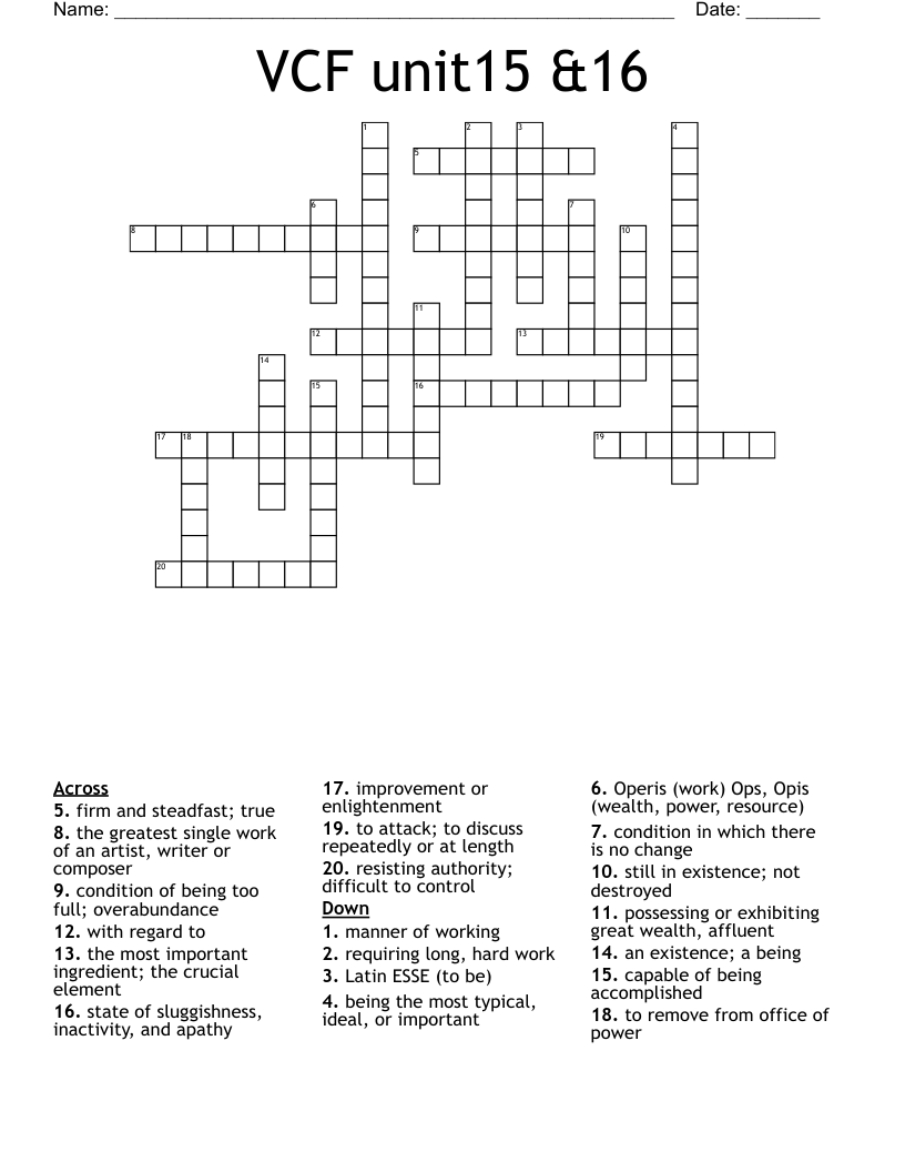 VCF unit15 &16 Crossword