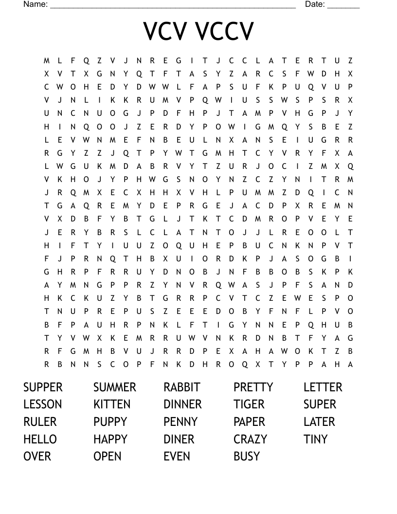 VCV VCCV Word Search
