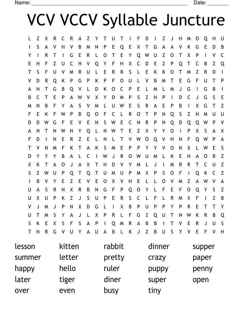VCV VCCV Syllable Juncture Word Search