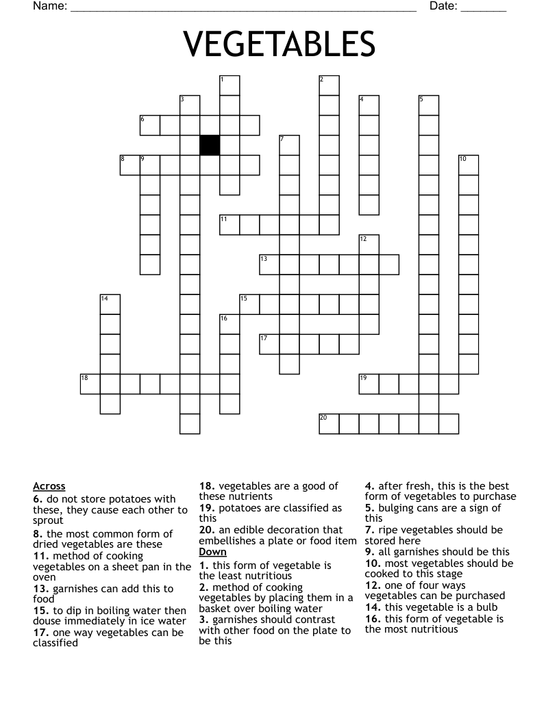 VEGETABLES Crossword