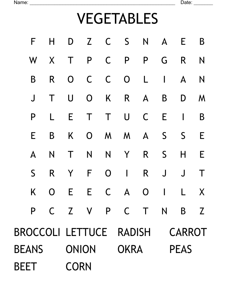 VEGETABLES Word Search