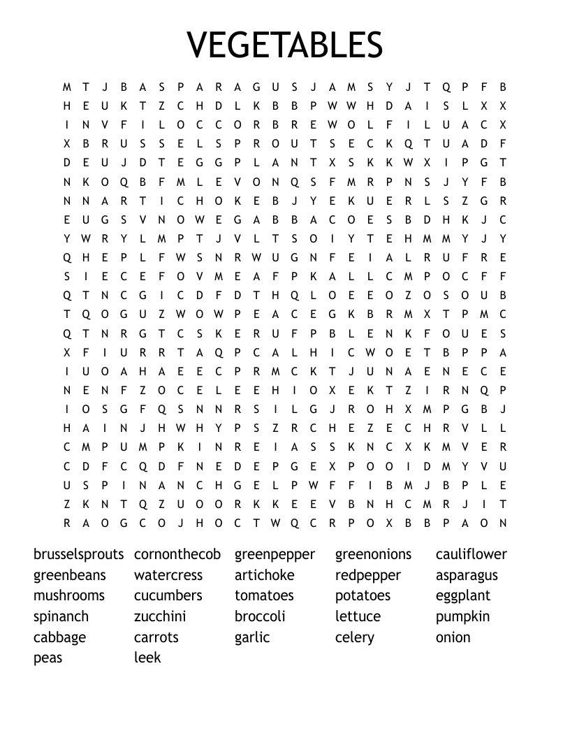 VEGETABLES Word Search