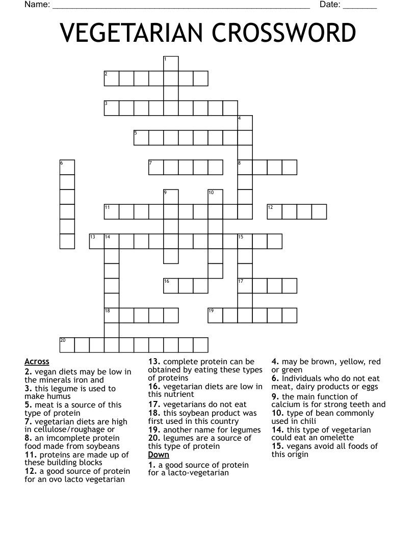 VEGETARIAN CROSSWORD