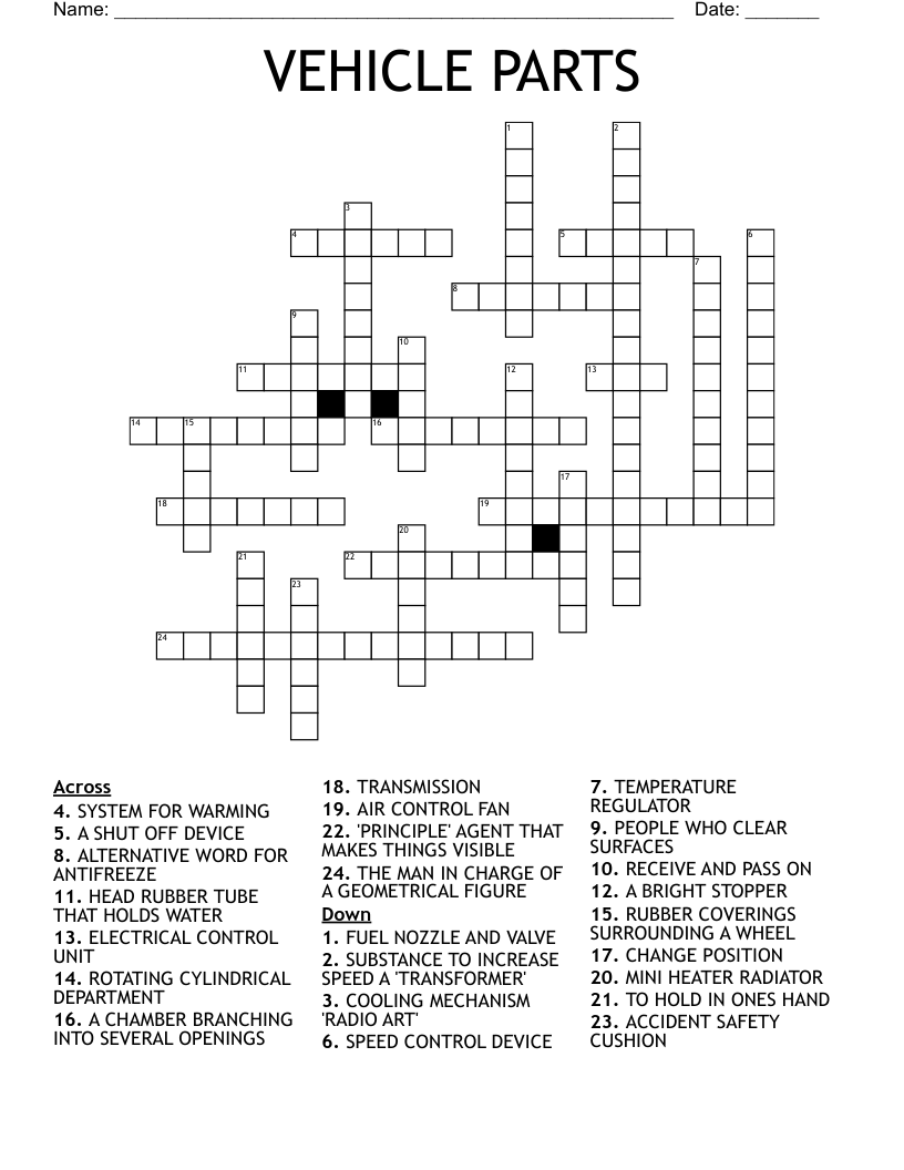 VEHICLE PARTS Crossword