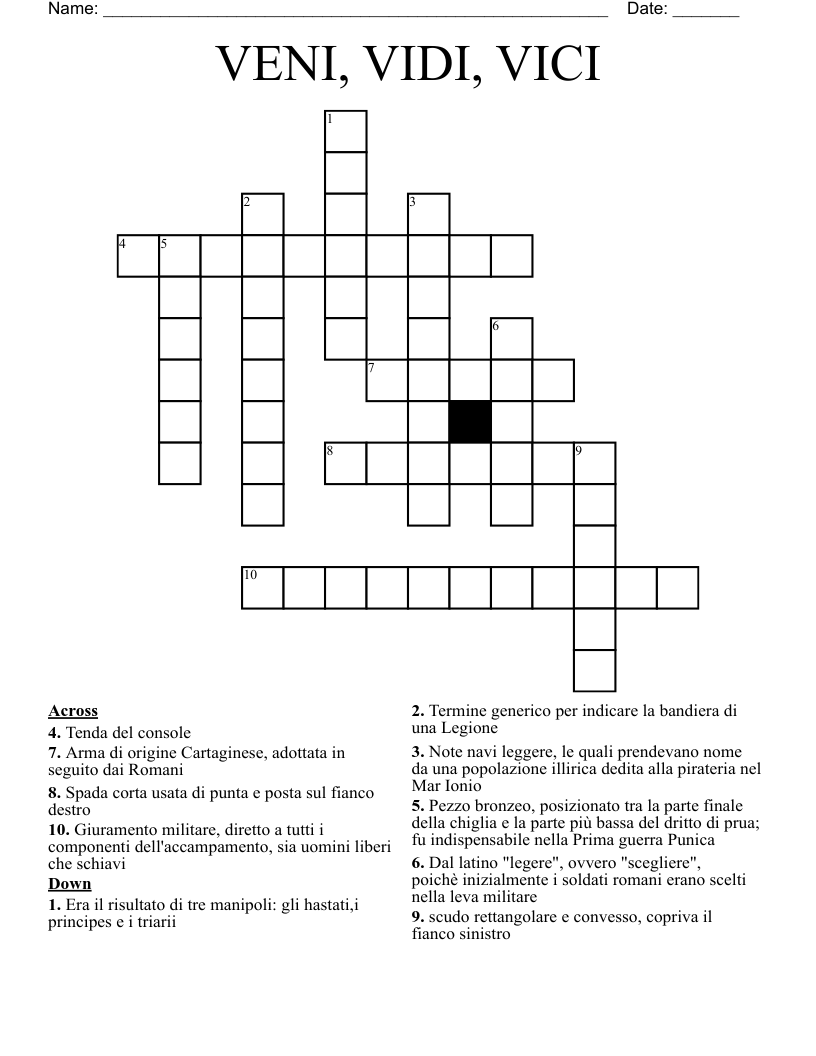 VENI, VIDI, VICI Crossword