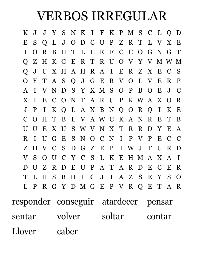 VERBOS IRREGULAR Word Search