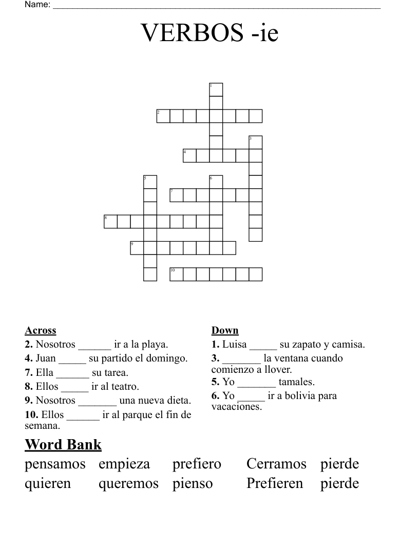 VERBOS -ie Crossword