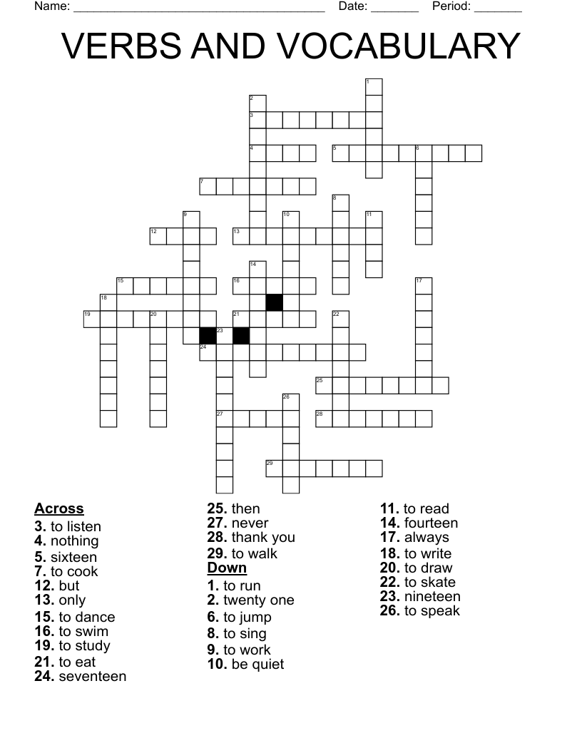 VERBS AND VOCABULARY Crossword