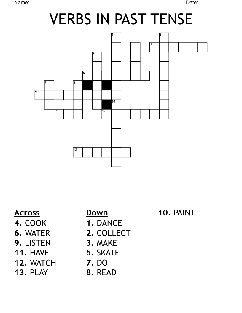 VERBS IN PAST TENSE Crossword
