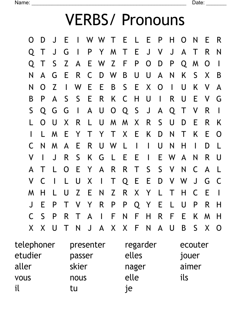VERBS/ Pronouns Word Search