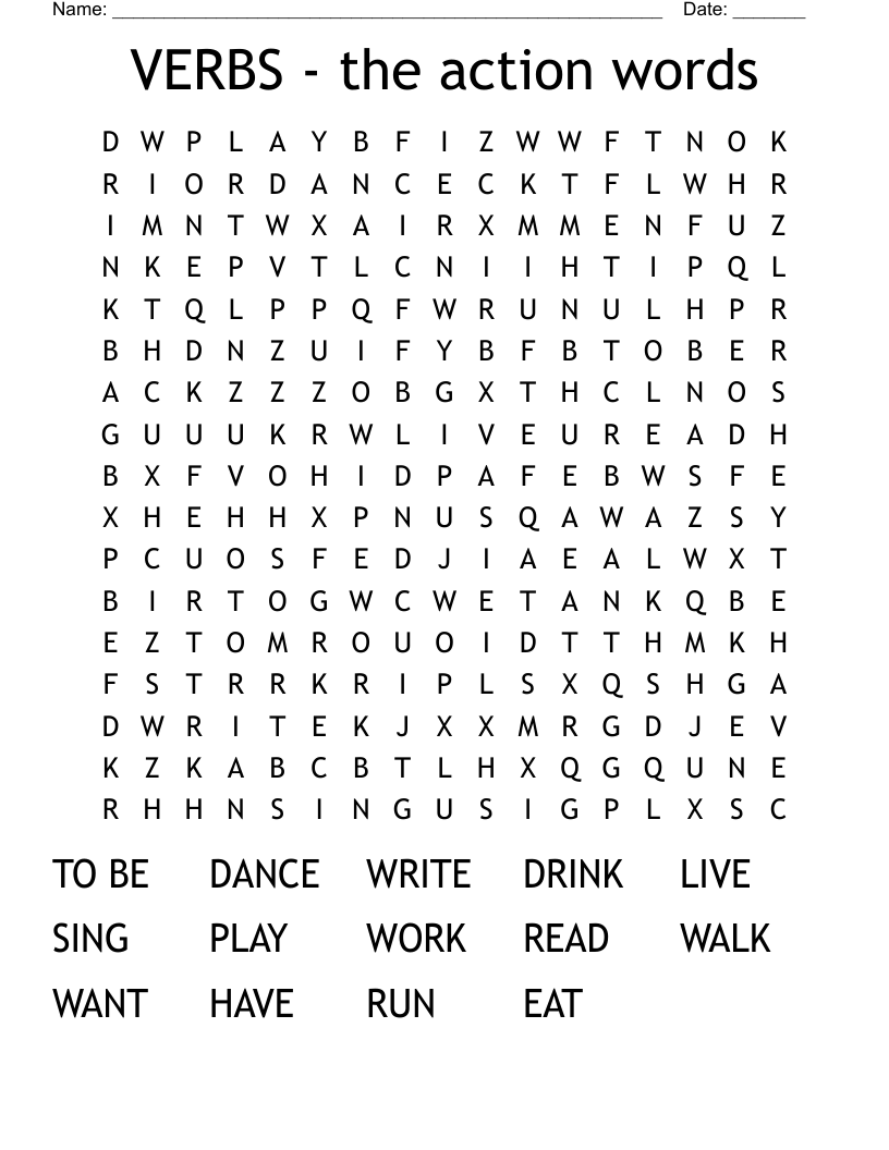 VERBS - the action words Word Search