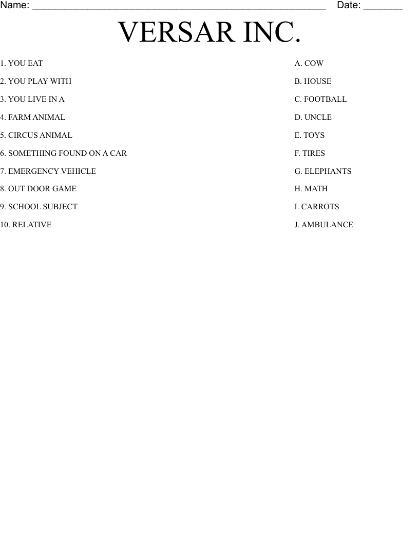 VERSAR INC. Worksheet