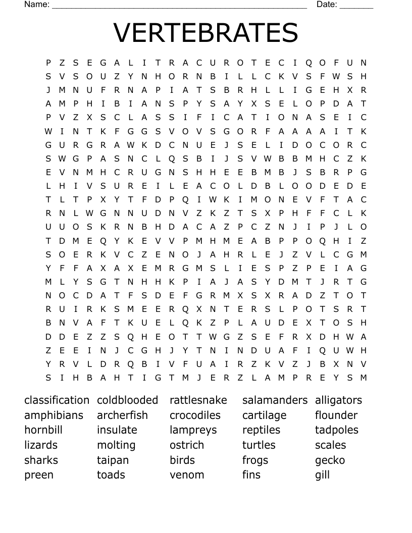 VERTEBRATES Word Search