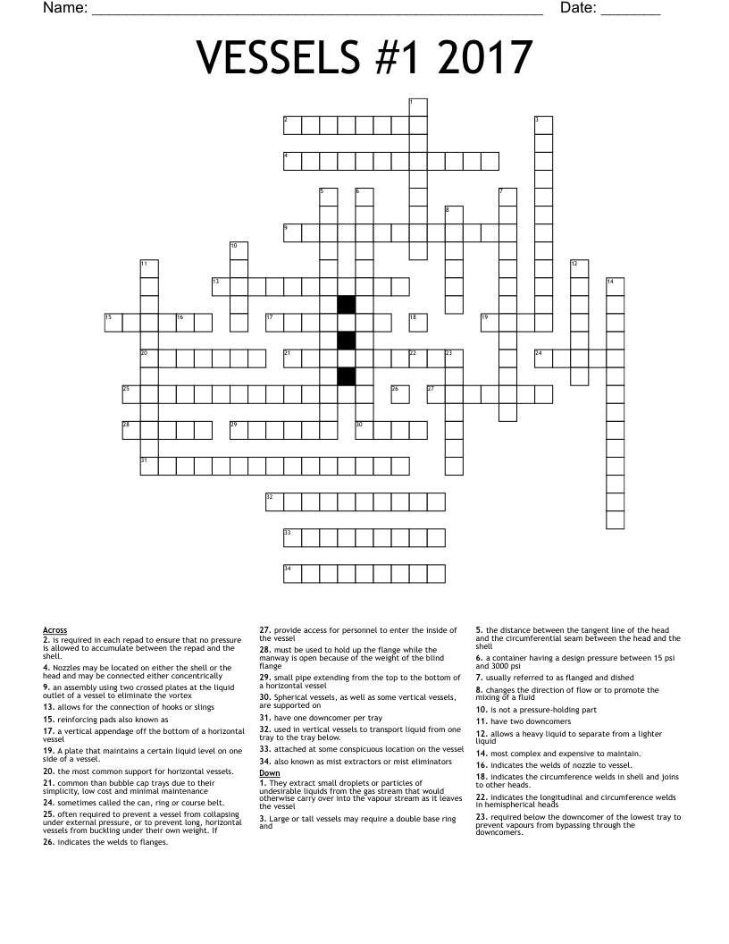 VESSELS #1 2017 Crossword