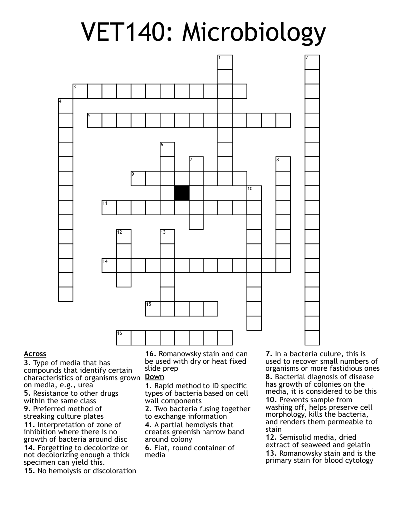 VET140: Microbiology Crossword