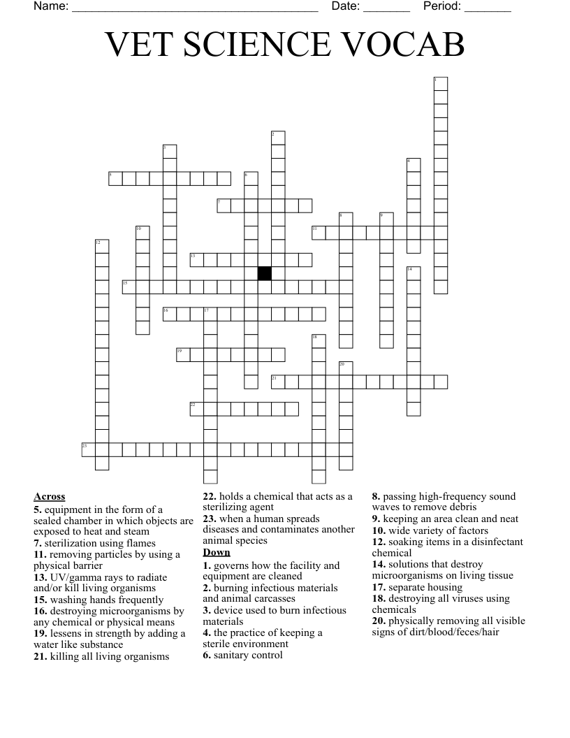 VET SCIENCE VOCAB Crossword