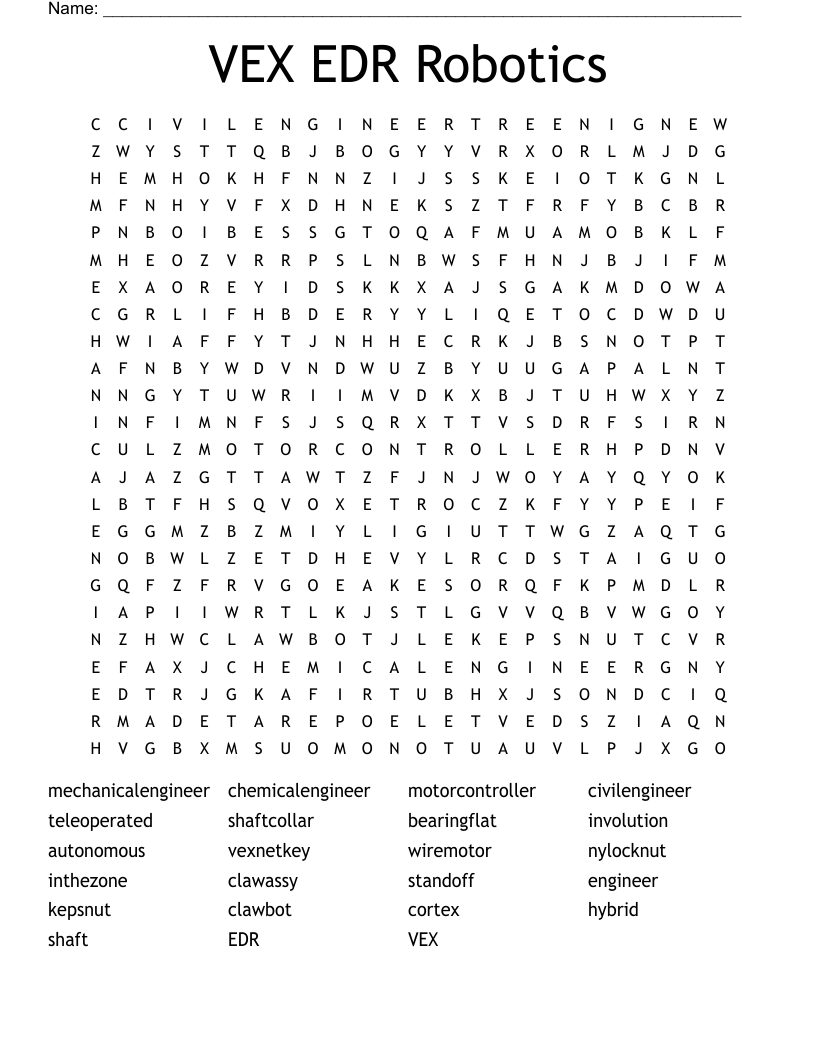 VEX EDR Robotics  Word Search