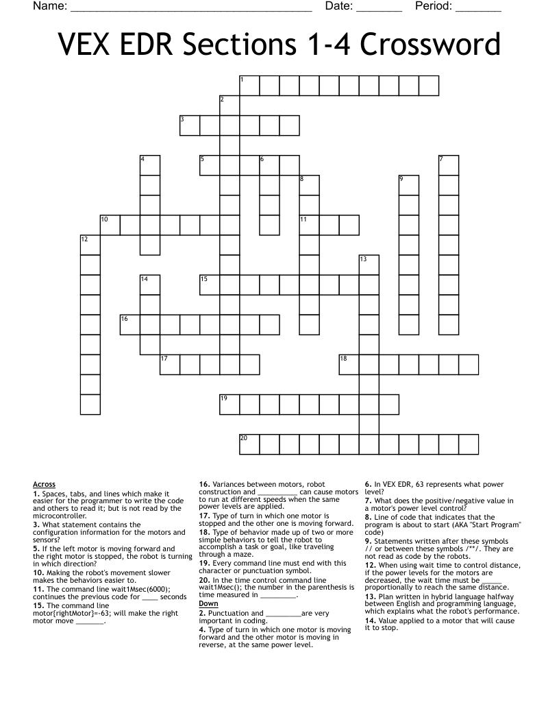 VEX EDR Sections 1-4 Crossword