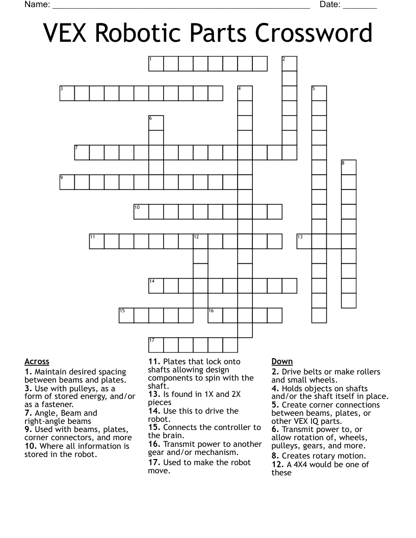 VEX Robotic Parts Crossword