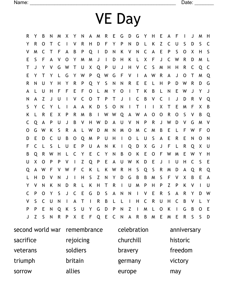 VE Day Word Search