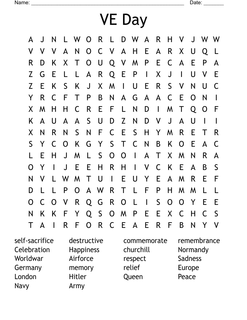 VE Day Word Search