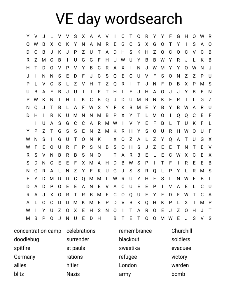 VE day wordsearch
