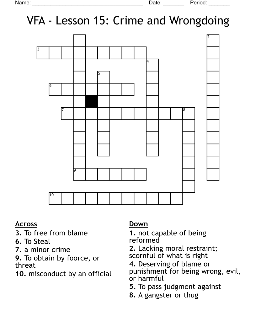 VFA - Lesson 15: Crime and Wrongdoing Crossword