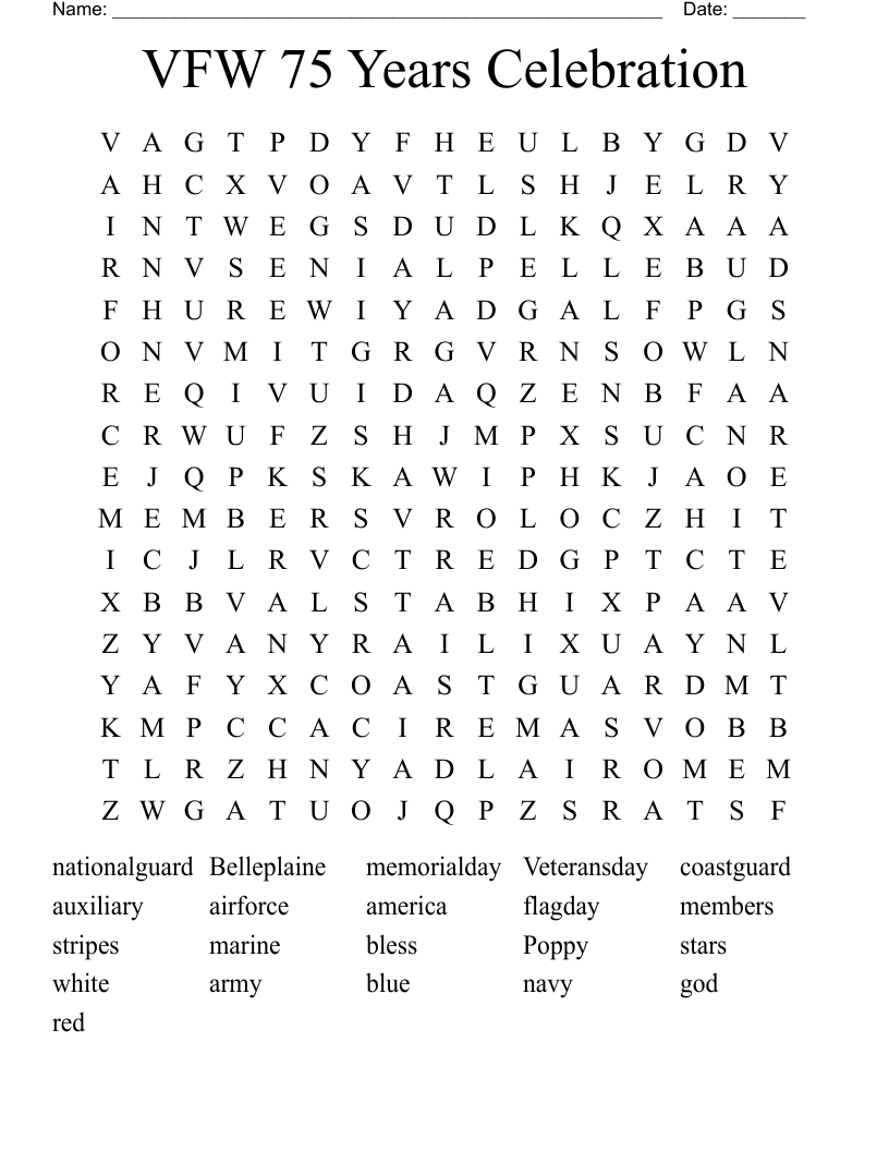 VFW 75 Years Celebration Word Search