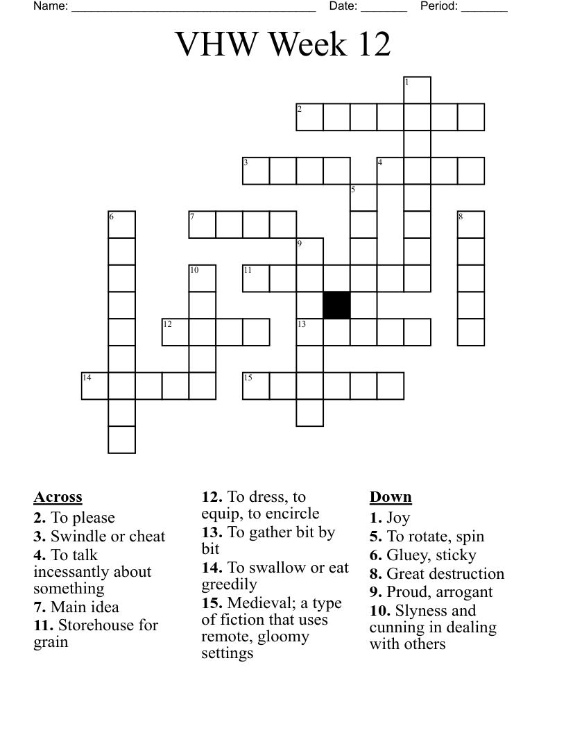 VHW Week 12 Crossword