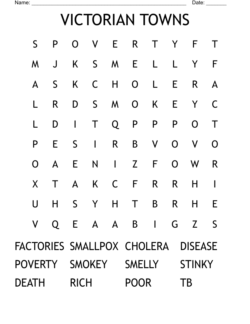 VICTORIAN TOWNS Word Search